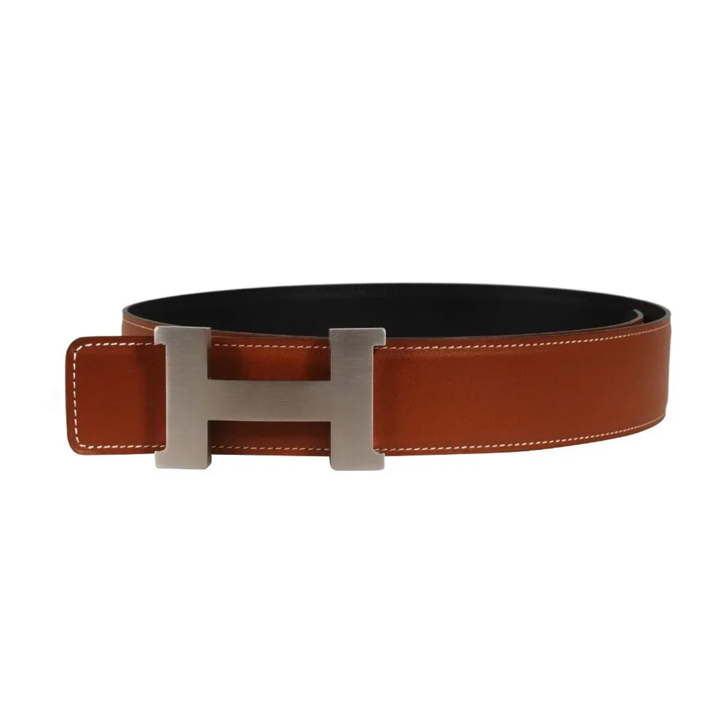Hermes 41MM H Belt Buckle Kit Reversible Leather Strap 85 Silver Black Brown